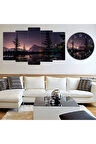 5 Parça Mdf Gece Doğa Manzara Tablo ve Mdf Saat Kombin