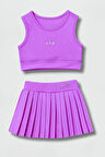 Lyrax Kabartmalı Şort Etekli Crop Kız Çocuk Sporcu Takım