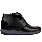 Sail Laker's Yuvarlak Burun Orta Topuk Bağcıklı Günlük Siyah Klasik Bot Deri