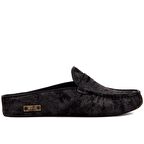 Sail Lakers - Siyah Eskitme Deri Kadın Ev Terliği