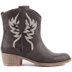 Sail Lakers - Gri Deri Nakışlı Fermuarsız Kadın Bo