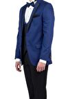 Gabardin Mono Yaka Astarlı Yelekli 6 Drop Slim Fit Dar Kesim Smokin Damatlık 1001190153 Lacivert