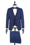 Gabardin Mono Yaka Astarlı Yelekli 6 Drop Slim Fit Dar Kesim Smokin Damatlık 1001190166 Lacivert
