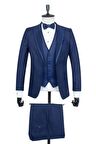 Gabardin Mono Yaka Astarlı Yelekli 6 Drop Slim Fit Dar Kesim Smokin Damatlık 1001195166 Lacivert