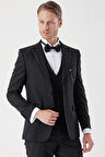 Desenli Armürlü Çıkarılabilir Mono Yaka Yelekli 6 Drop Slim Fit Smokin Damatlık Takım 1001230202 Siyah