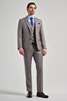 Koyu Vizon Kılıç Yaka Kendinden Desenli 2 Düğme Classic Esnek Slim Fit Takım Elbise 1001250157