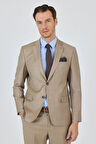 Bej Mono Yaka Düz 2 Düğme Classic Yünlü Slim Fit Takım Elbise 1001250175
