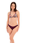 RUKOMAYO BORDO ÇİÇEK  DESENLİ BOYUNDAN BAĞLAMALI LYCRA KUMAŞ ÜÇGEN BİKİNİ