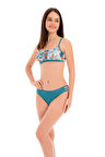 RUKOMAYO YEŞİL ÇİÇEK DESENLİ GÖĞÜS DETAYLI  OMUZDAN AYAR ASKILI FREESET MODEL LYCRA KUMAŞ BİKİNİ