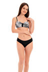 RUKOMAYO SİYAH LEOPAR DESENLİ OMUZDAN AYAR ASKILI STRAPLEZ LYCRA KUMAŞ BİKİNİ