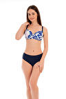RUKOMAYO LACİVERT ÇİÇEK   DESENLİ OMUZDAN AYAR ASKILI KAPLI LYCRA KUMAŞ BİKİNİ