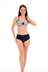 RUKOMAYO LACİVERT ÇİÇEK  DESENLİ OMZUDAN AYAR ASKILI TOPARLAYICI MODEL BALENLİ LYCRA KUMAŞ  BİKİNİ