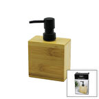 DİKDÖRTGEN  AHŞAP BAMBU SIVI SABUNLUK  SİYAH PLASTİK POMPA   5.8 X 9.9CM - Y: 10CM-Findit