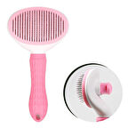 Kedi Köpek Tüy Toplayıcı Kendini Temizleyebilen Ergonomik Saplı Evcil Hayvan Tarağı Pembe-Findit