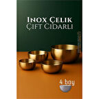 Çift Cidarlı Kase - Inox Çelik 4 LÜ Kase Seti Kase