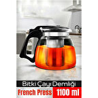 Süzgeçli French Press Cam Demlik 1100 Ml Bitki Çayı Demliği