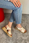 Kadın Bej Cilt Kalın Mantar Taban Ortopedik  Sandalet  K-250