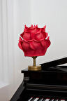 Kırmızı Eva Gül Tasarım Kablosuz Masa Lambası - Alt Eskitme Gold