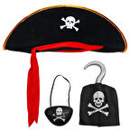 Kadife Korsan Şapkası Korsan Eli ve Korsan Göz Maskesi Çocuk Boy