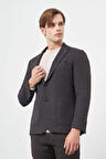 Siyah Kendinden Desenli Örme Mono Yaka Astarsız Çift Yırtmaç 2 Düğme 6 Drop Slim Fit Casual Ceket 1002245151