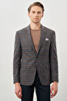 Füme Ekose Desen Bez Ayağı Mono Yaka Tam Astar Esnek 6 Drop Slim Fit Classic Ceket 1002245160
