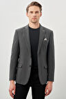 Koyu Antrasit Gabardin Mono Yaka Tam Astar Esnek 6 Drop Slim Fit Casual Ceket 1002245162