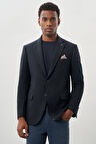Koyu Lacivert Desenli Örme Mono Yaka Tam Astar Esnek 6 Drop Comfort Fit Casual Ceket 1002245164