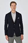 Koyu Lacivert Mono Yaka Gofreli  Esnek 6 Drop Slim Fit Casual  Ceket 1002250126