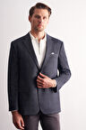 Lacivert Mono Yaka Kareli Desen Esnek 4 Drop Comfort Fit Classic Ceket 1002255156