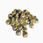 Ahşap Küp HARFLİ  Boncuk 10X10 MM 100 GRAM  Gold