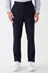Koyu Lacivert Armürlü Likralı Yan Cepli Slim Fit Dar Kesim Casual Pantolon 1003230173