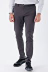 Koyu Antrasit Desenli Armürlü Pamuklu Yan Cepli Slim Fit Dar Kesim Casual Pantolon 1003235120