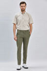 Koyu Haki Düz Gofreli Esnek Yan Cep Slim Fit Casual Pantolon 1003240162