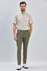 Koyu Haki Düz Gofreli Esnek Yan Cep Slim Fit Casual Pantolon 1003240162