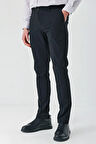 Siyah Desenli Gofreli Pamuklu Likralı Yan Cepli Slim Fit Dar Kesim Casual Pantolon 1003240206