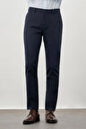Koyu Lacivert Kendinden Desenli Bez Ayağı Pamuklu Yan Cep Slim Fit Casual Pantolon 1003245168