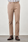 Koyu Bej Kendinden Desenli Bez Ayağı Pamuklu Yan Cep Slim Fit Casual Pantolon 1003245168