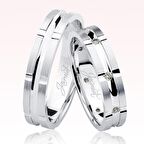 Beyaz Şeritli Taşlı Altın Alyans 1004-1