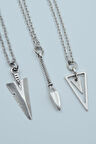 3'lü Triagle Ok Ucu Mırak Ucu Üçgen Gümüş Kaplama Kolye Seti