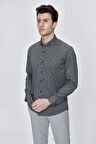 Uzun Kol Baskılı Bez Ayağı Gömlek Yaka  Klasik Slim Fit Dar Kesim Pamuklu Likralı Gömlek 1004225209 Siyah