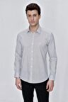 Uzun Kol Baskılı Bez Ayağı Sert Yaka  Klasik Slim Fit Dar Kesim Pamuklu Likralı Gömlek 1004225212 Beyaz