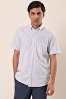 Kısa Kollu DesenliCepli Pamuklu Klasik Comfort Fit Rahat Kesim Gömlek 1004230158 Mavi