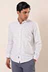 Uzun Kollu Baskılı Oxford Cepsiz Pamuklu Klasik Slim Fit Dar Kesim Gömlek 1004230170 Beyaz
