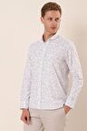 Uzun Kollu Baskılı Oxford Cepsiz Pamuklu Klasik Slim Fit Dar Kesim Gömlek 1004230170 Beyaz
