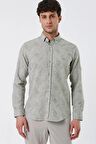 Kısalabilir Kollu Desenli JakarlıCepsiz %100 Pamuk Casual Slim Fit Gömlek 1004230182 Koyu Haki
