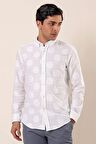 Kısalabilir Kollu Desenli JakarlıCepsiz %100 Pamuk Casual Slim Fit Gömlek 1004230183 Beyaz