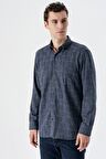 Uzun Kollu Ekoseli Düğmeli Yaka Cepli Garnili Pamuklu Klasik Comfort Fit Gömlek 1004235142 Lacivert