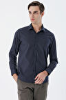 Lacivert Uzun Kollu Baskılı  Sert Yaka Cepsiz  Pamuklu Klasik Slim Fit Dar Kesim Gömlek 1004235146