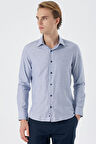 Koyu Lacivert Uzun Kollu Desenli Armürlü Sert Yaka Cepsiz Pamuklu Slim Fit Dar Kesim Gömlek 1004235168
