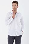 Beyaz Uzun Kollu Bez Ayağı Sert Yaka Cepli Pamuklu Comfort Fit Rahat Kesim Gömlek 1004235351